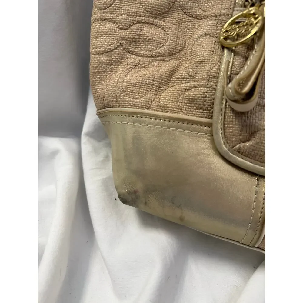 Coach Natural Signature Canvas & Metallic Gold Poppy Tote Bag GS